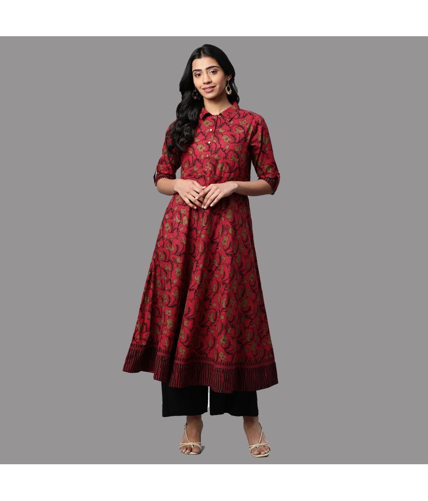     			Yash Gallery - Maroon Cotton Women's Flared Kurti ( Pack of 1 )