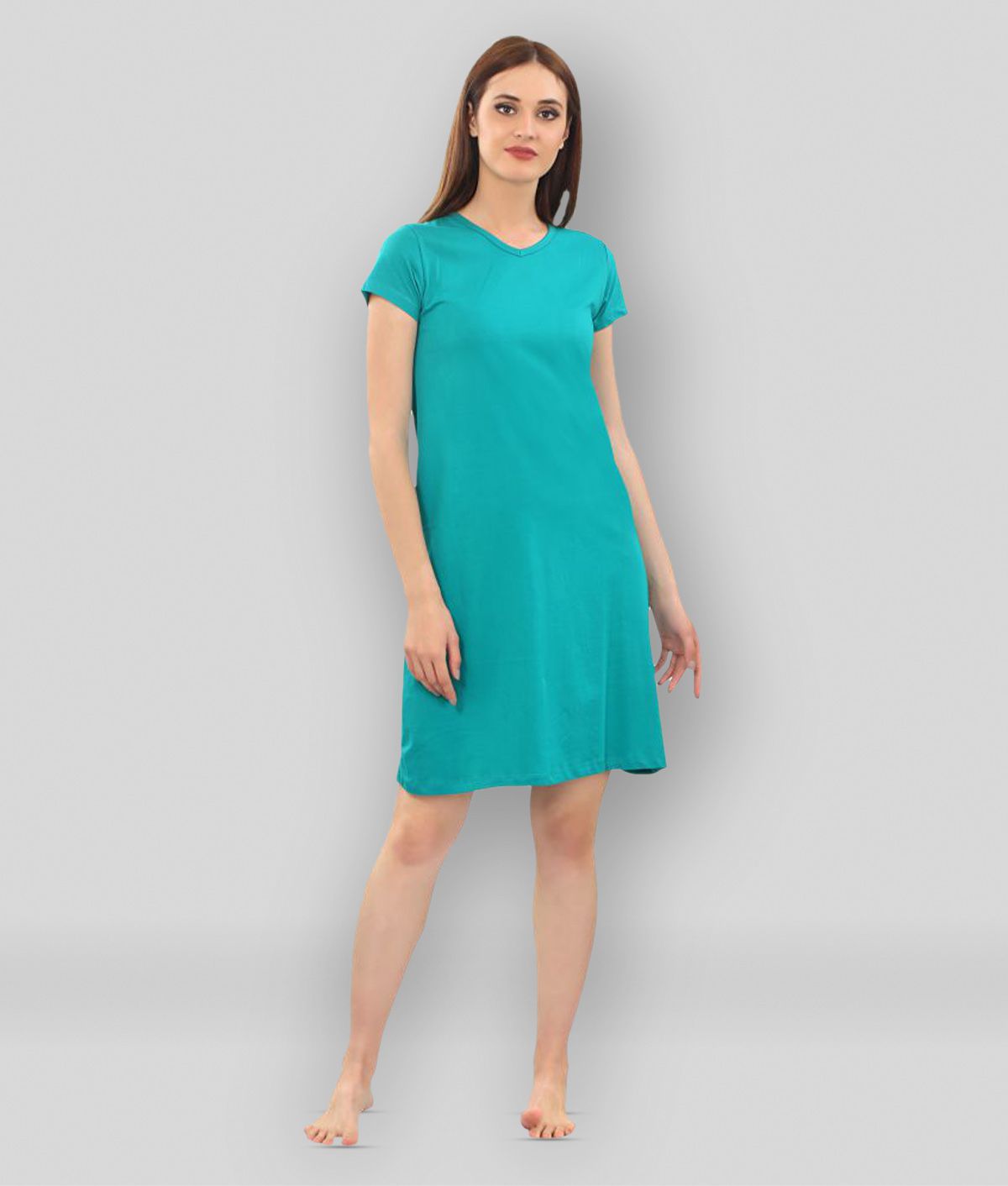     			Zebu - Turquoise Cotton Women's Nightwear Night Dress ( Pack of 1 )
