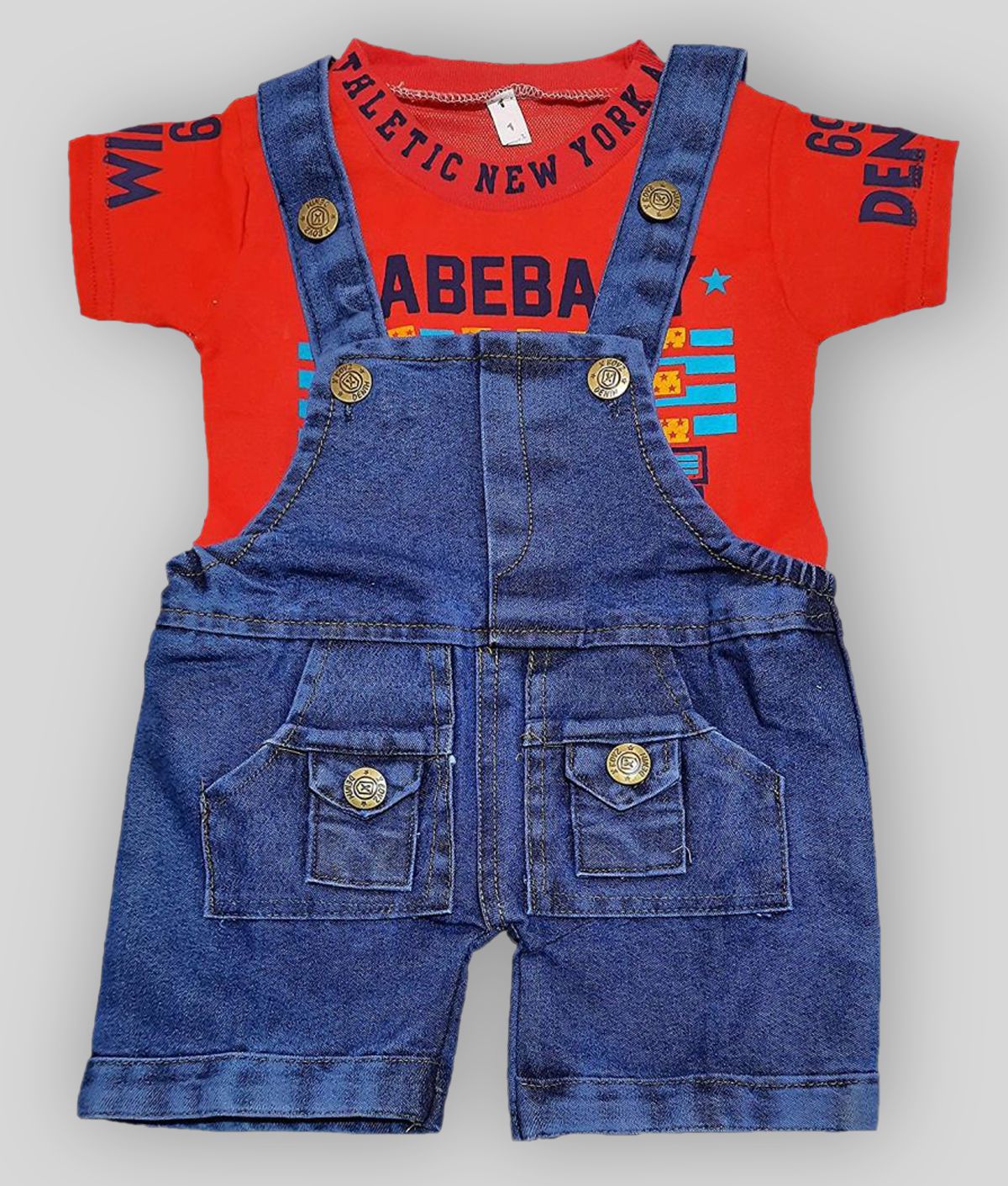     			little PANDA Baby Boys & Baby Girls denim Dungaree & T-Shirt Clothing Set