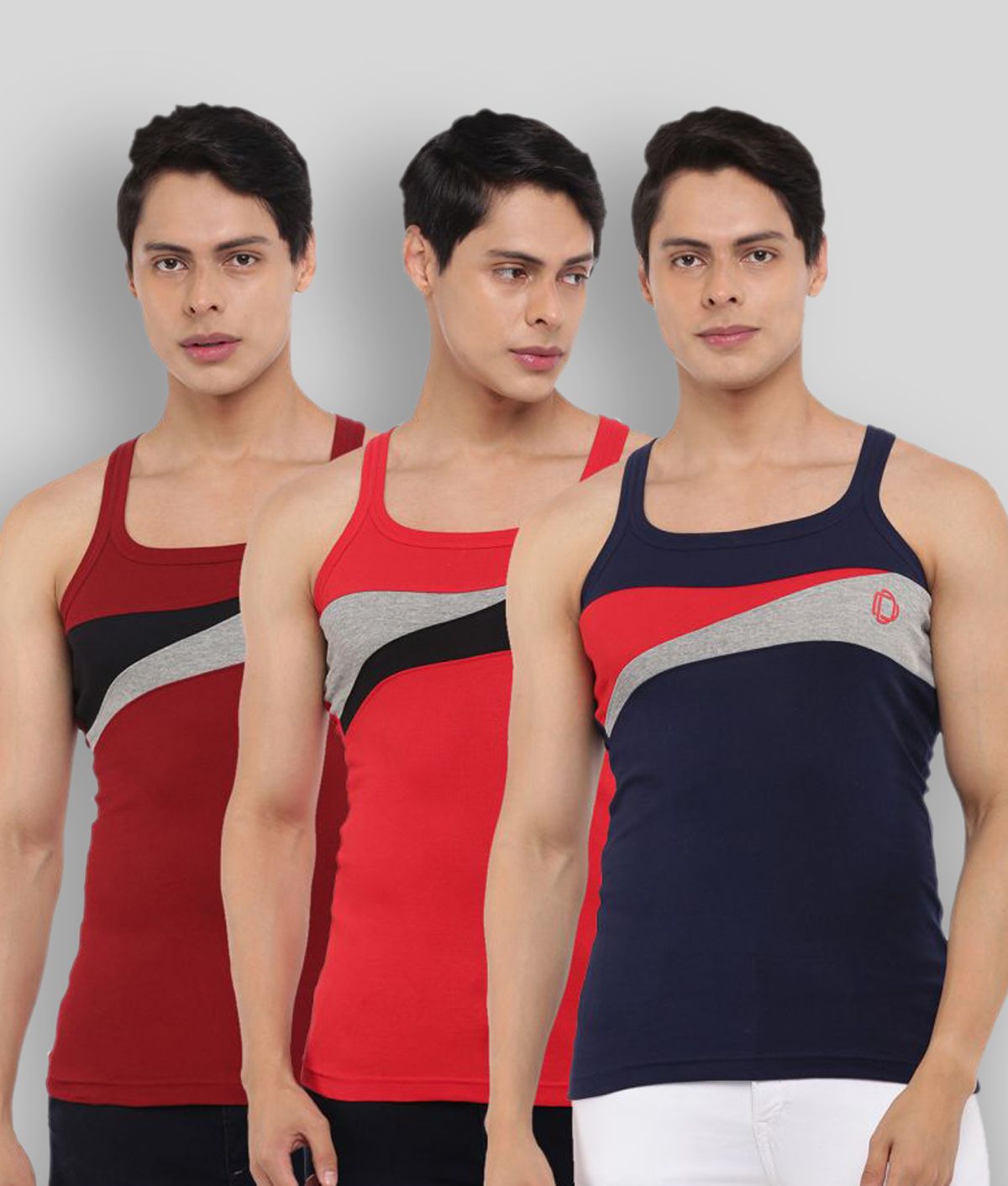     			Pack of 3 Dollar Bigboss Assorted Colorblock Cotton Blend Men Vest