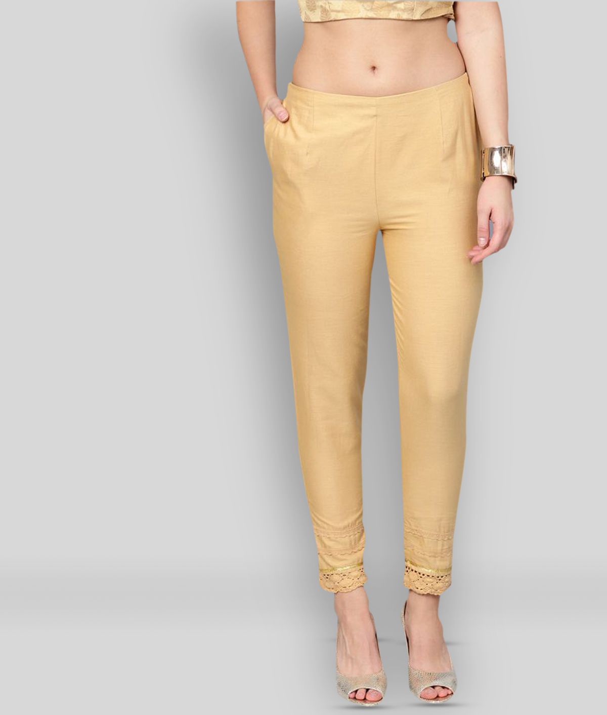     			Juniper - Gold Cotton Slim Fit Women's Casual Pants  ( Pack of 1 )