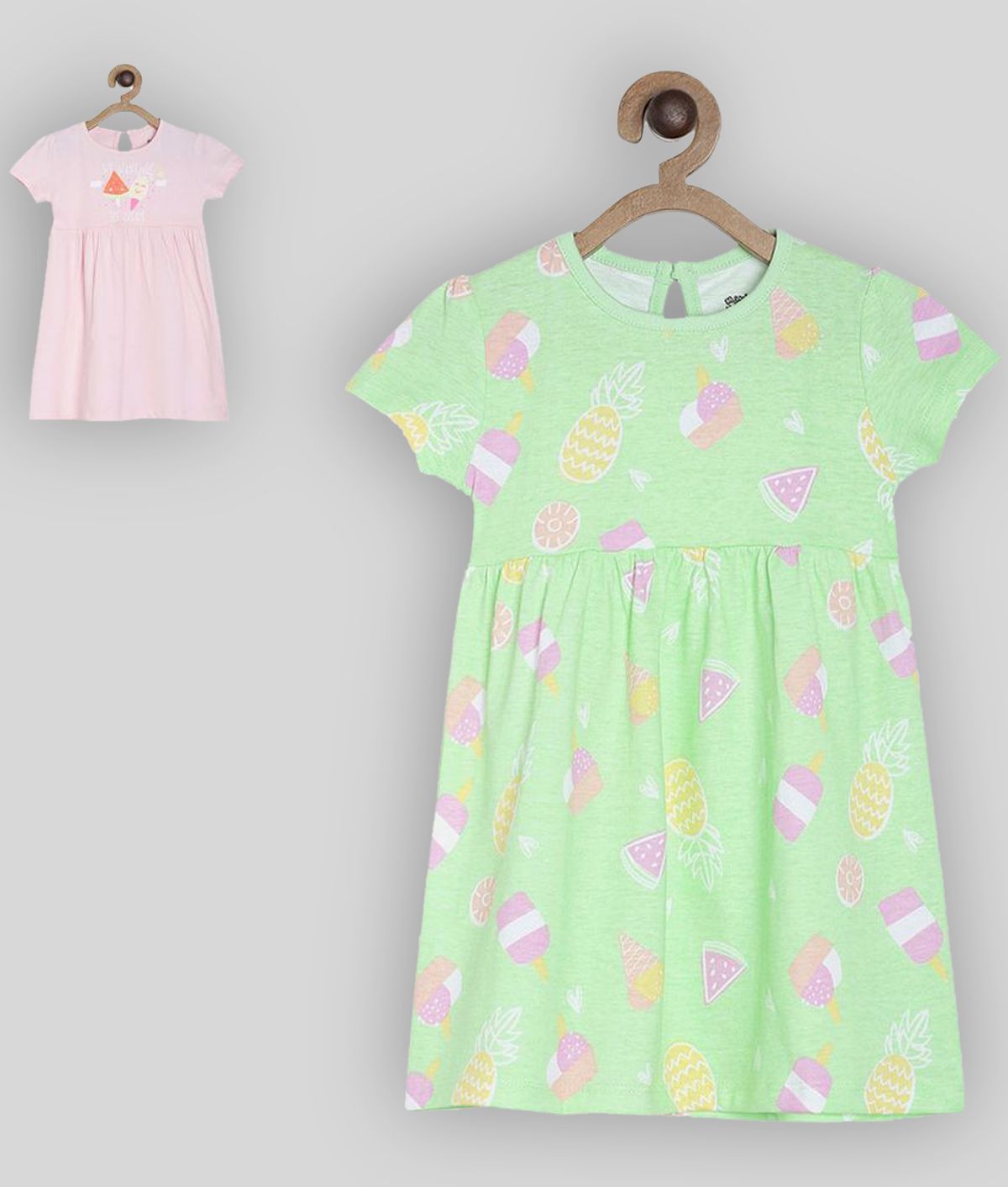     			MINI KLUB - Green Cotton Baby Girl Dress ( Pack of 2 )