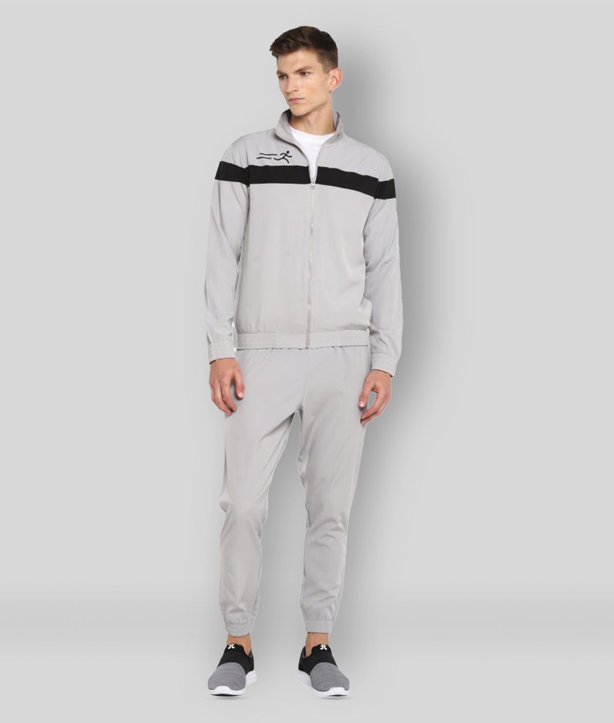     			YUUKI - Light Grey Polyester Regular Fit Striped Men's Sports Tracksuit ( Pack of 1 )