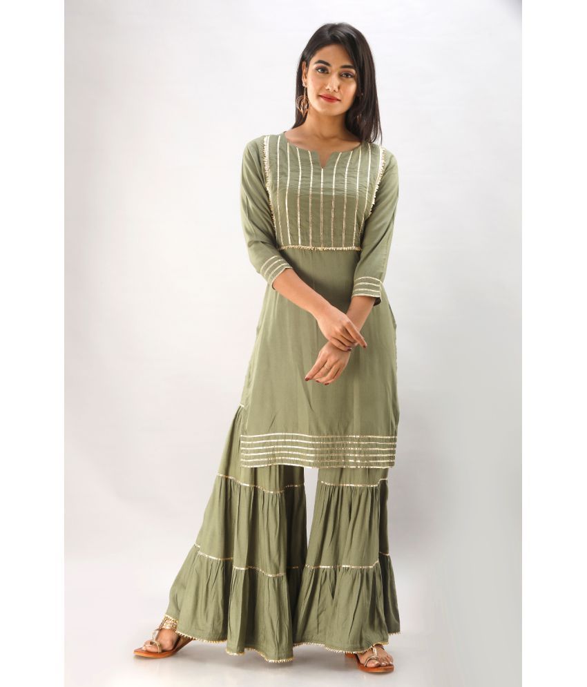     			JAIPUR VASTRA - Olive Straight Rayon Women's Stitched Salwar Suit ( Pack of 1 )