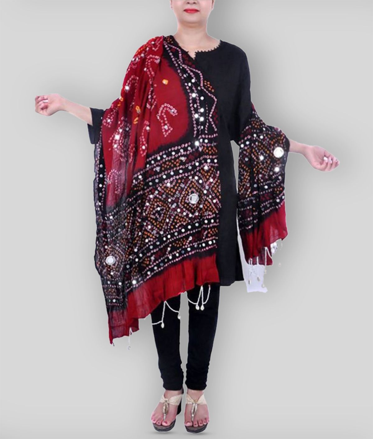     			Raj Maroon Cotton Bandhej Dupatta