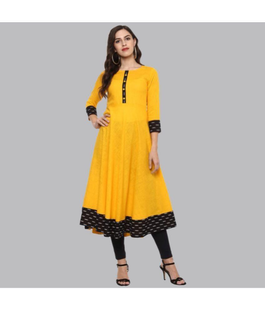     			Yash Gallery - Yellow Cotton Women's Flared Kurti ( Pack of 1 )