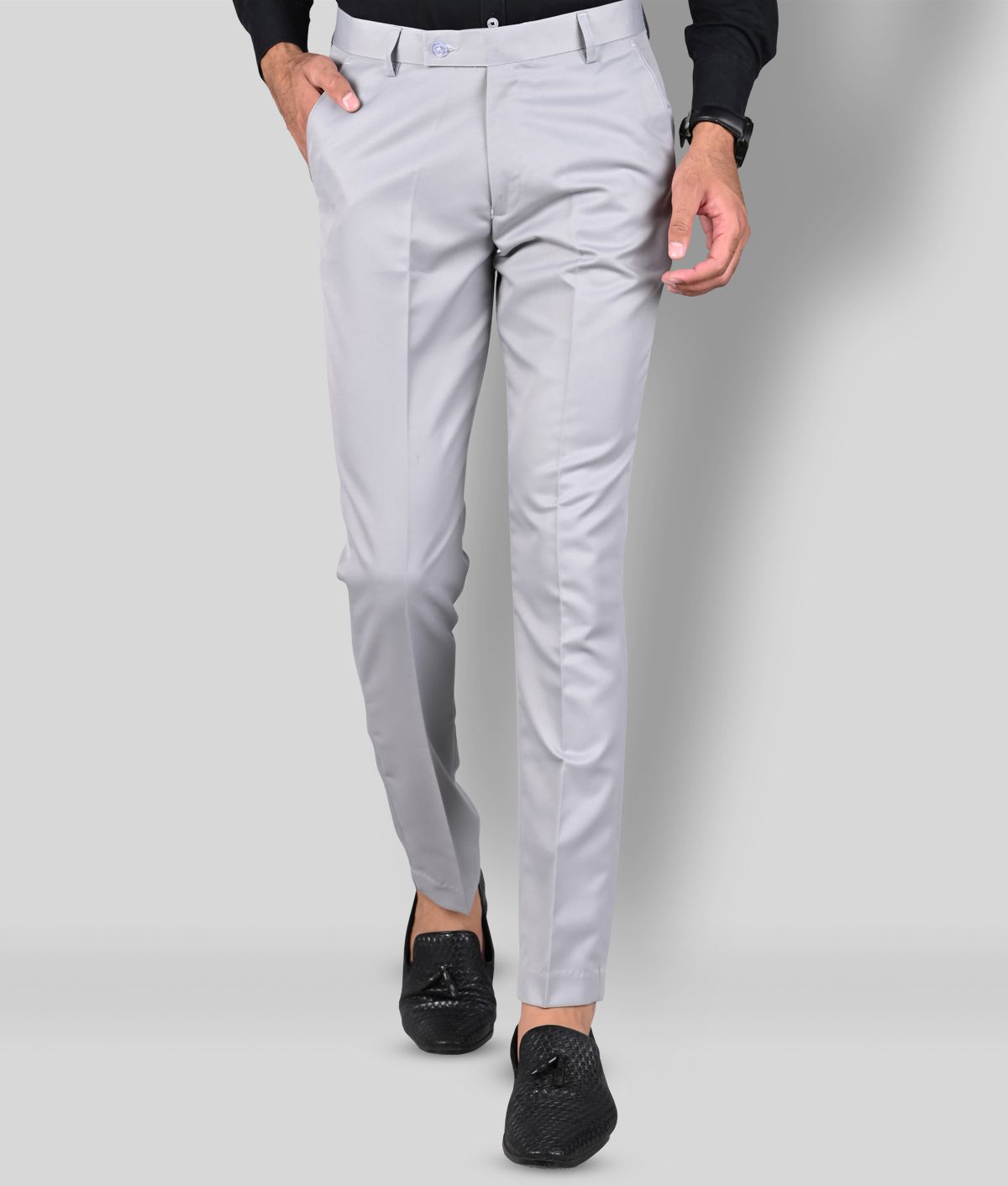     			MANCREW - Grey Polycotton Slim - Fit Men's Formal Pants ( Pack of 1 )