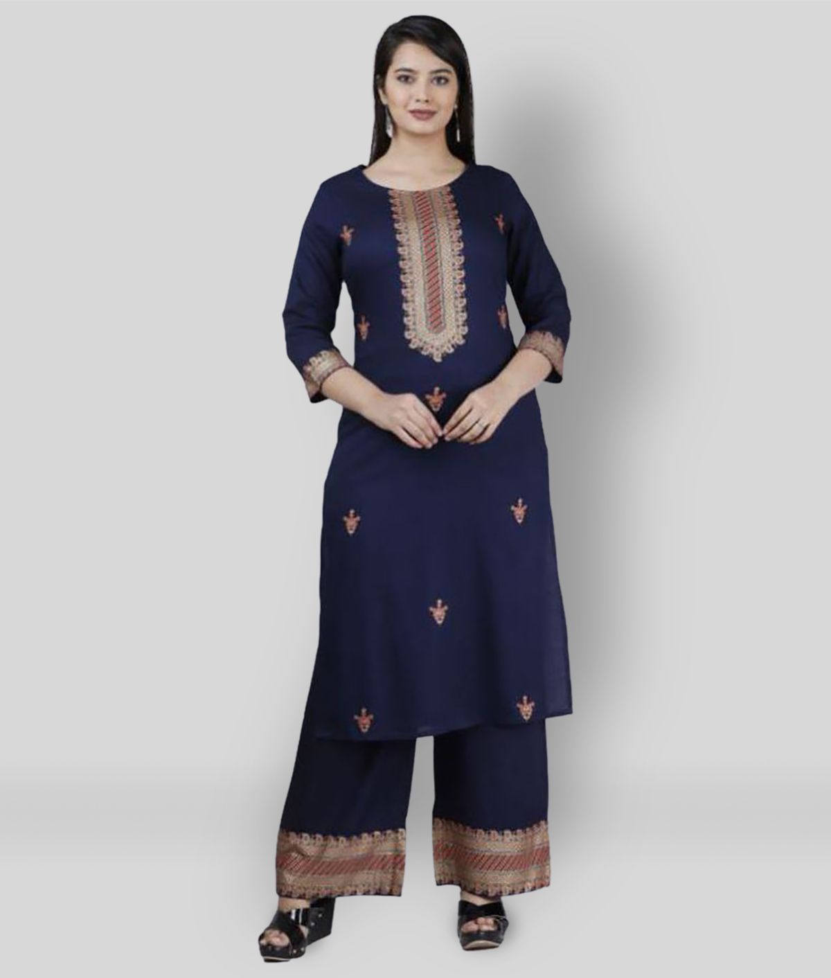     			MAUKA - Navy Straight Rayon Women's Stitched Salwar Suit ( Pack of 1 )