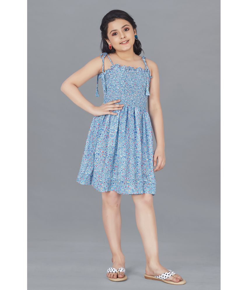     			MIRROW TRADE - Light Blue Georgette Girls Fit And Flare Dress ( Pack of 1 )