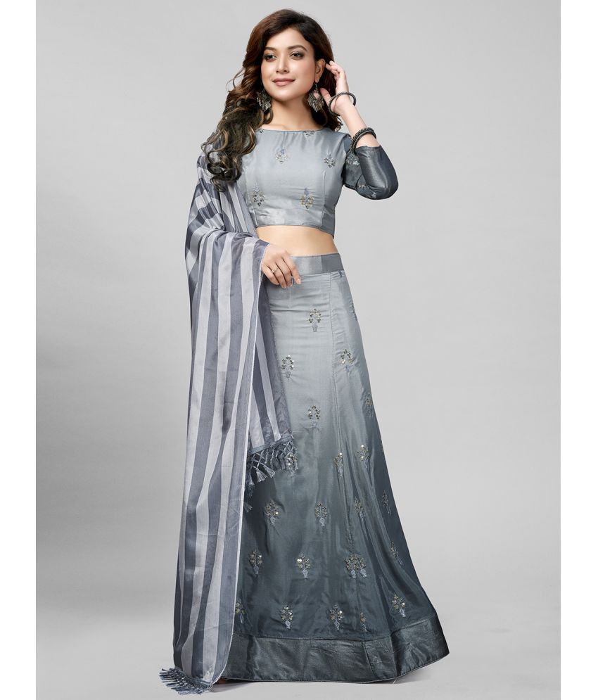     			Mamatva Grey Silk Circular Semi Stitched Lehenga Single