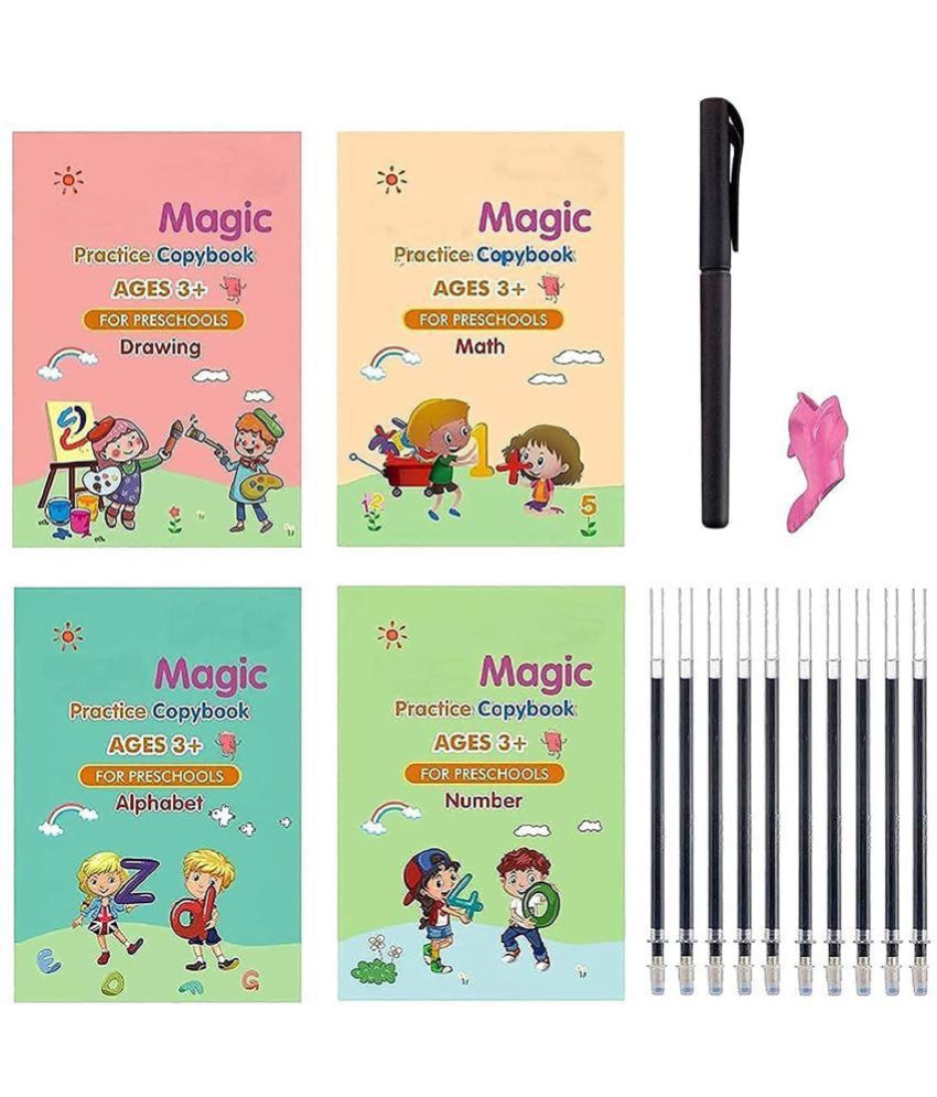     			Sank Magic Practice Copybook With Number Tracing, Drawings, Alphabets, Maths activity for Preschoolers with (1 Pen + 1 Grip + 4 BOOKS + 10 REFILL)