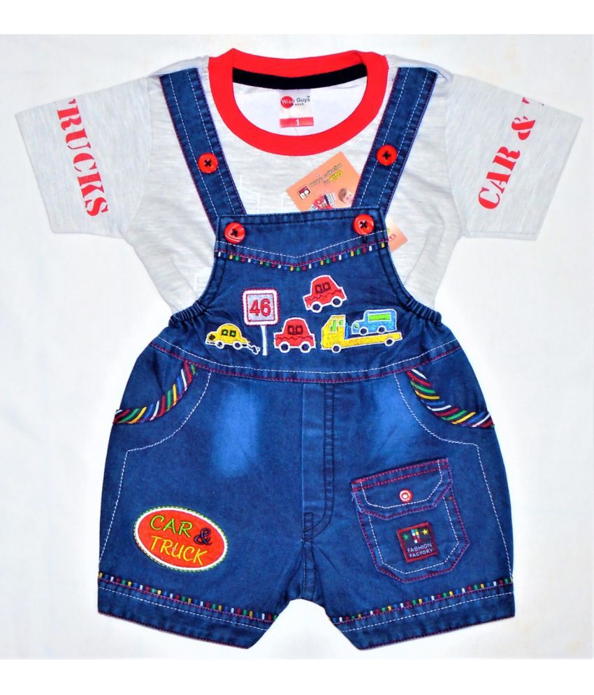     			Wise Guys - Red & Blue Cotton Blend Baby Boy,Baby Girl Dungaree Sets ( Pack of 1 )