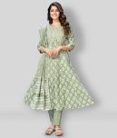 Vbuyz - Mint Green Anarkali Cotton Women's Stitched Salwar Suit ( Pack of 1 )