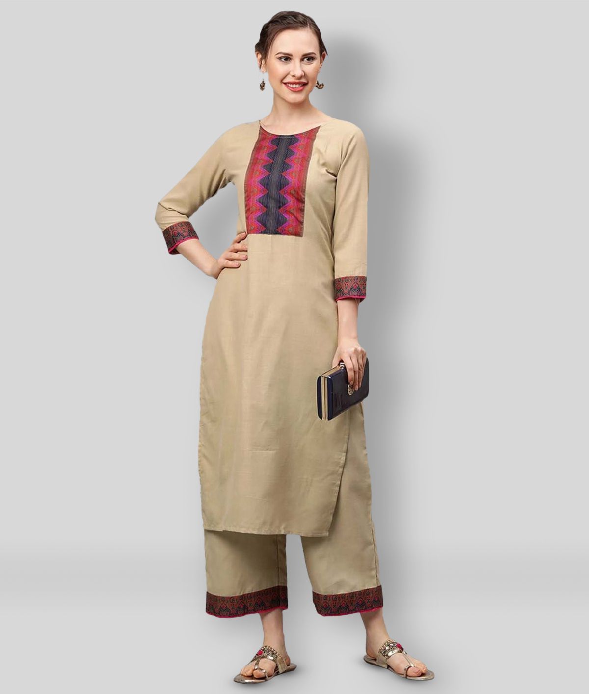     			Estela - Beige Straight Cotton Women's Stitched Salwar Suit ( Pack of 1 )