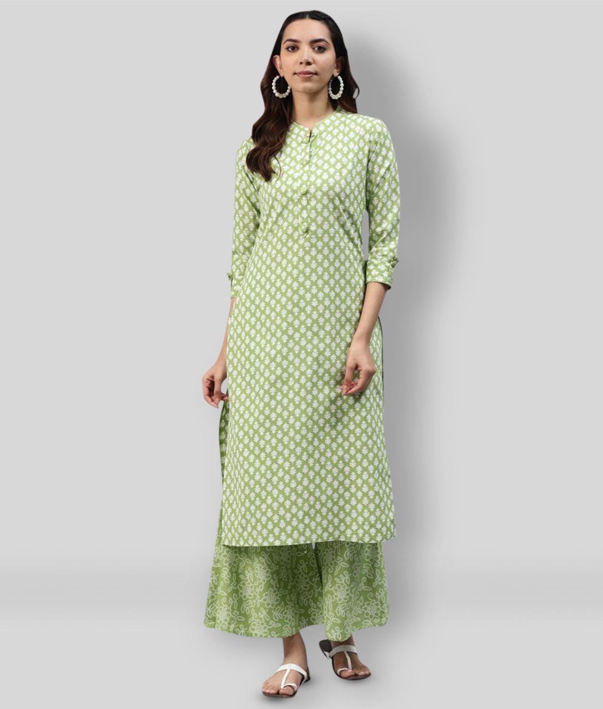     			HIGHLIGHT FASHION EXPORT - Green Straight Cotton Women's Stitched Salwar Suit ( Pack of 1 )