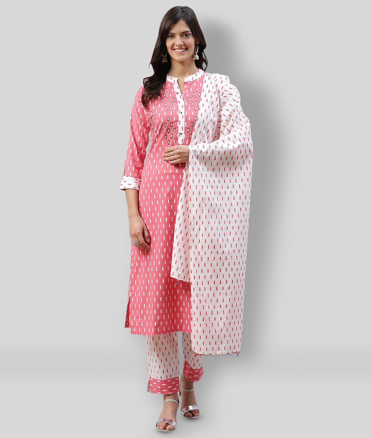     			HIGHLIGHT FASHION EXPORT - Pink Straight Cotton Women's Stitched Salwar Suit ( Pack of 1 )