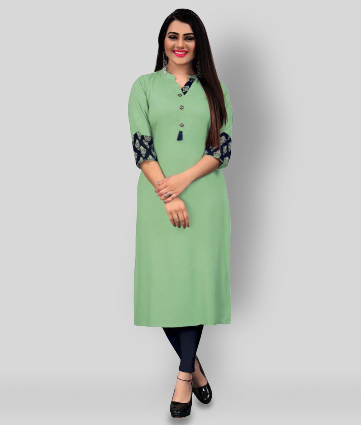     			Hetsa - Green Rayon Women's Straight Kurti ( Pack of 1 )