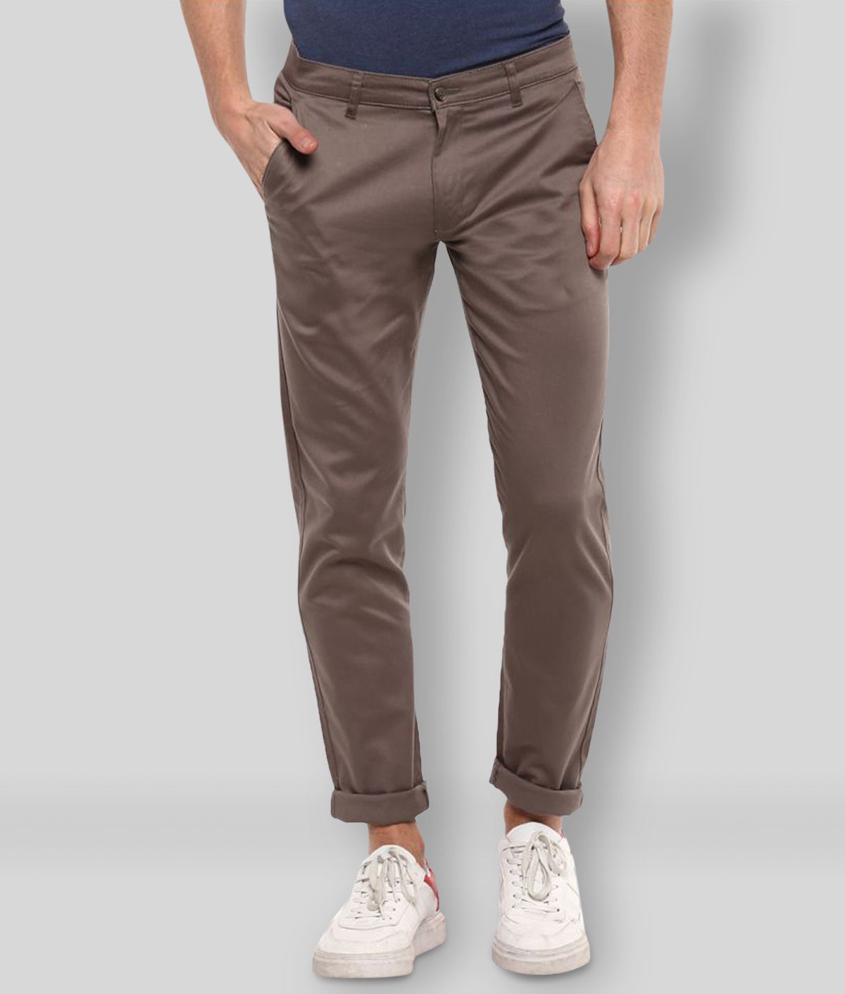     			Inspire - Grey Cotton Blend Slim Fit Men's Chinos (Pack of 1)