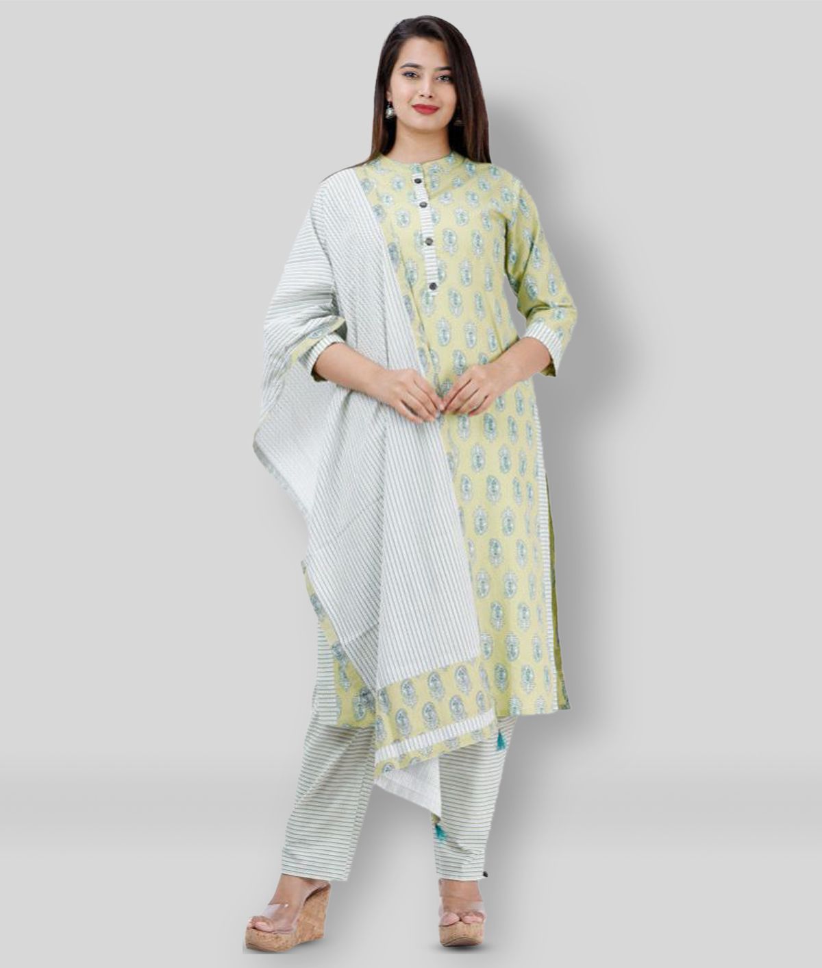     			JC4U - Green Straight Cotton Women's Stitched Salwar Suit ( Pack of 1 )