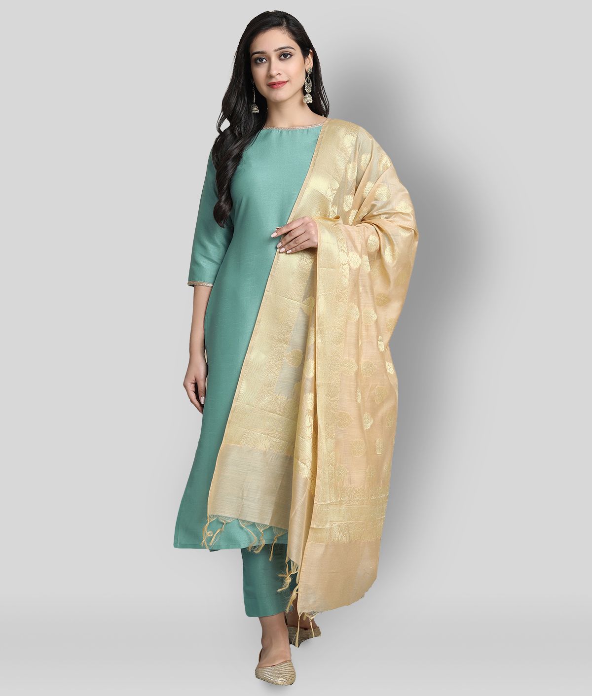     			Janasya - Green Straight Silk Women's Stitched Salwar Suit ( Pack of 1 )