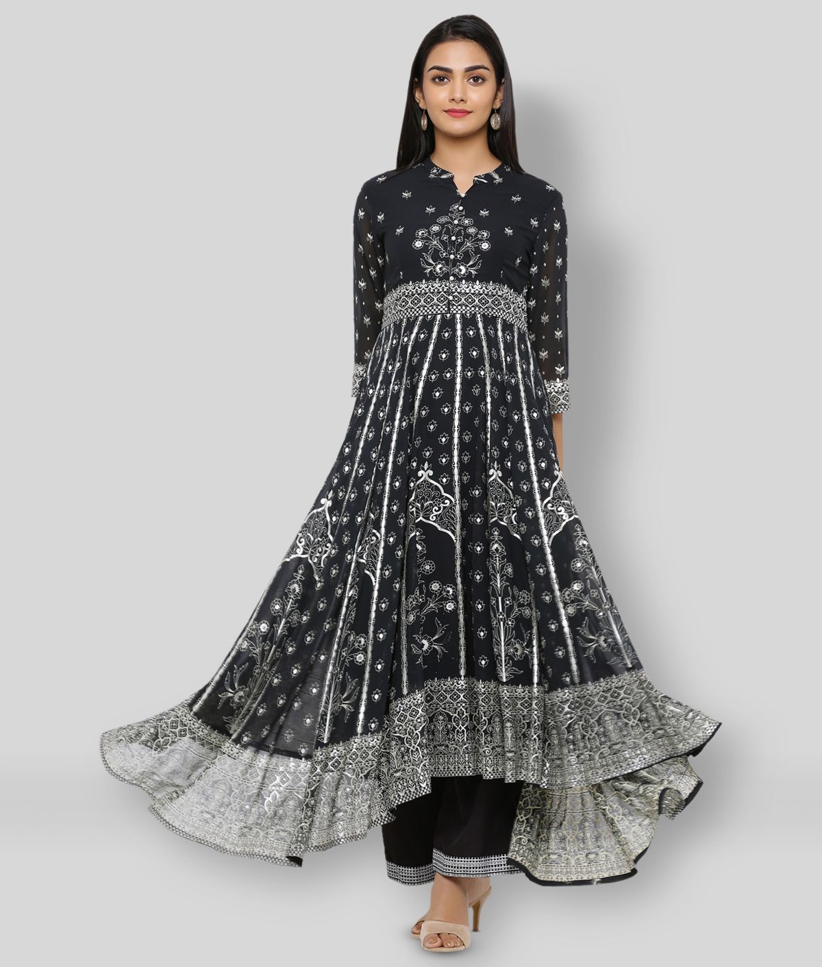     			Juniper - Black Asymmetrical Georgette Women's Stitched Salwar Suit ( Pack of 1 )