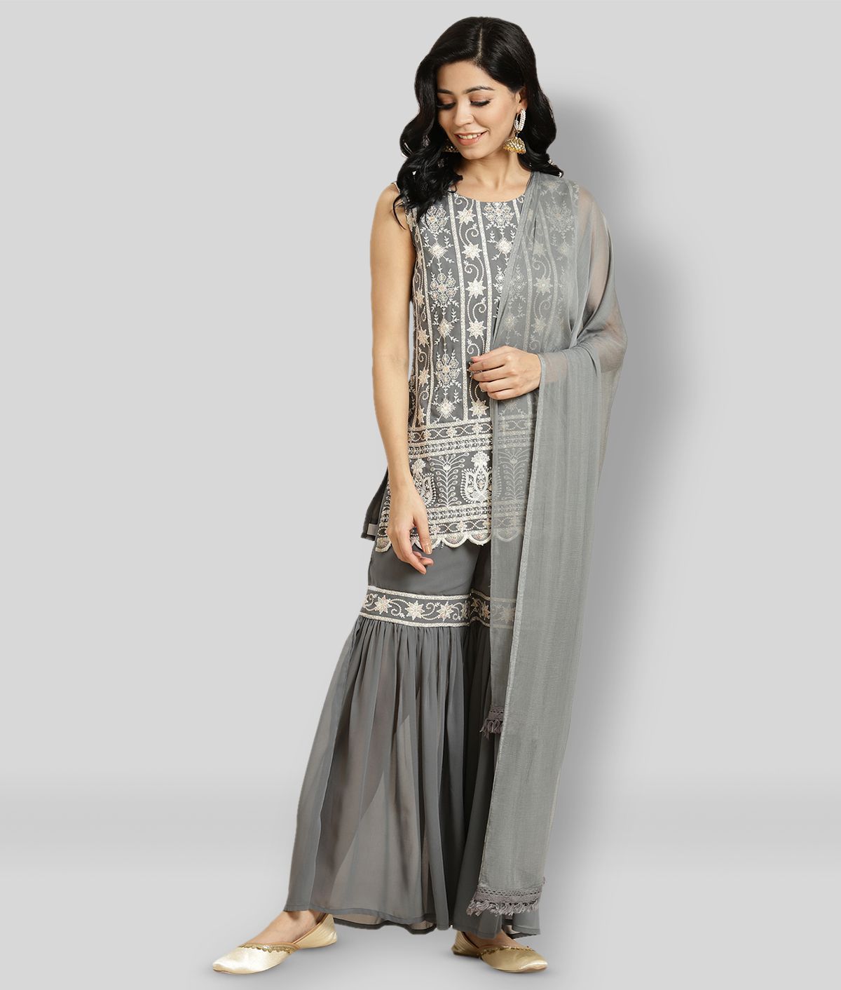     			Juniper - Light Grey Straight Georgette Women's Stitched Salwar Suit ( Pack of 1 )