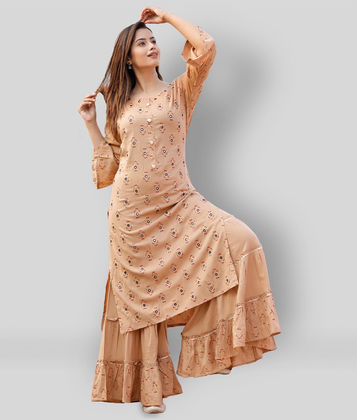     			Lee Moda - Brown Straight Rayon Women's Stitched Salwar Suit ( Pack of 1 )