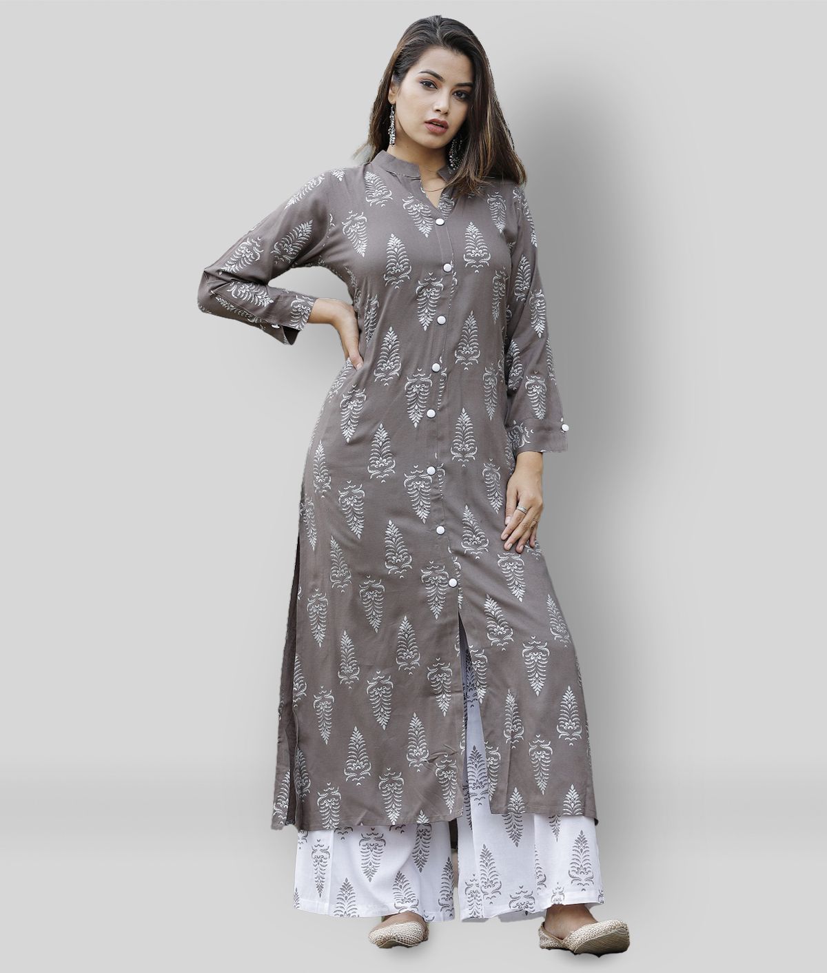     			Lee Moda - Light Grey Straight Rayon Women's Stitched Salwar Suit ( Pack of 1 )