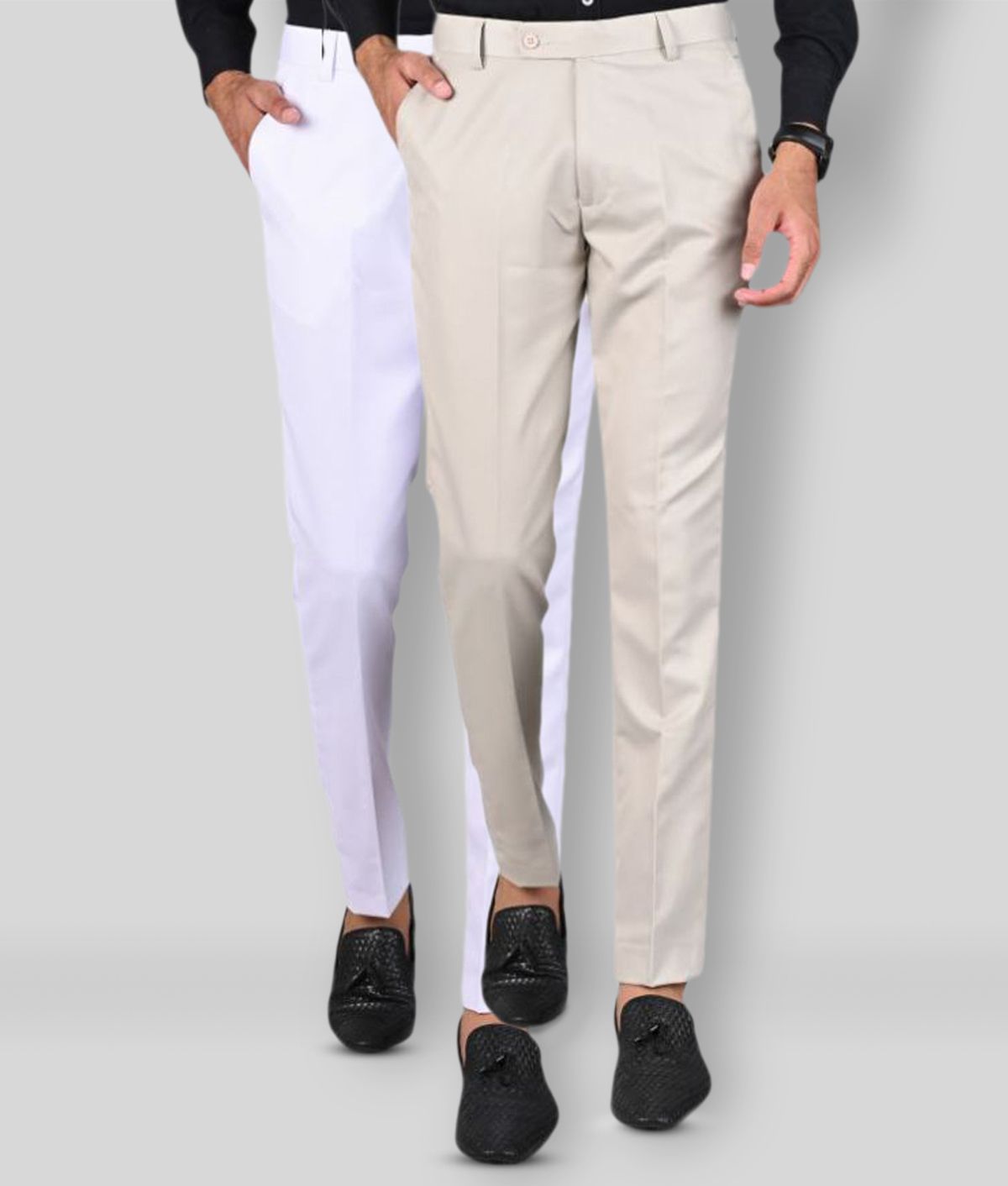     			MANCREW - Beige Polycotton Slim - Fit Men's Formal Pants ( Pack of 2 )