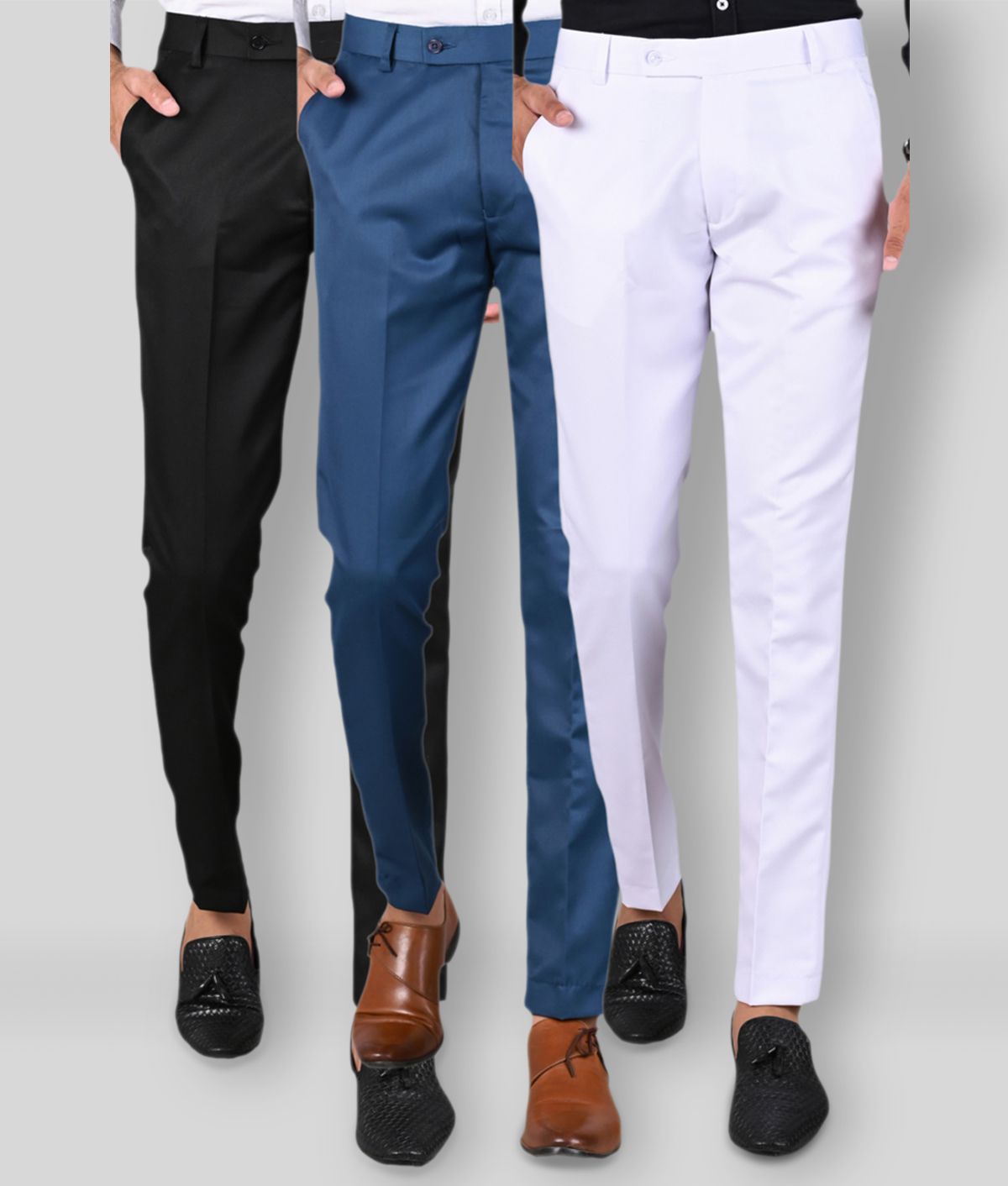 MANCREW - Black Polycotton Slim - Fit Men's Formal Pants ( Pack of 3 )