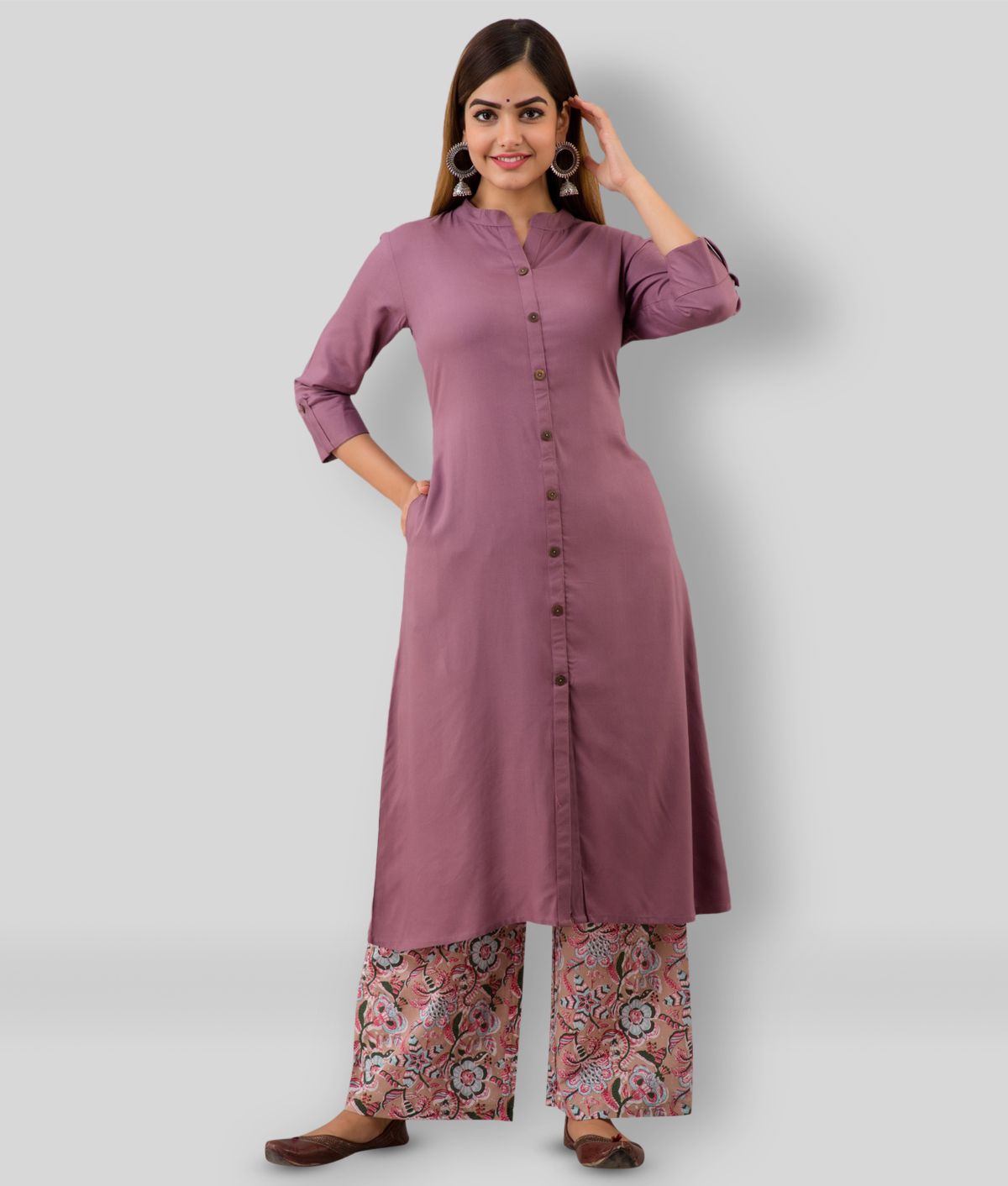     			MAUKA - Purple Front Slit Rayon Women's Stitched Salwar Suit ( Pack of 1 )