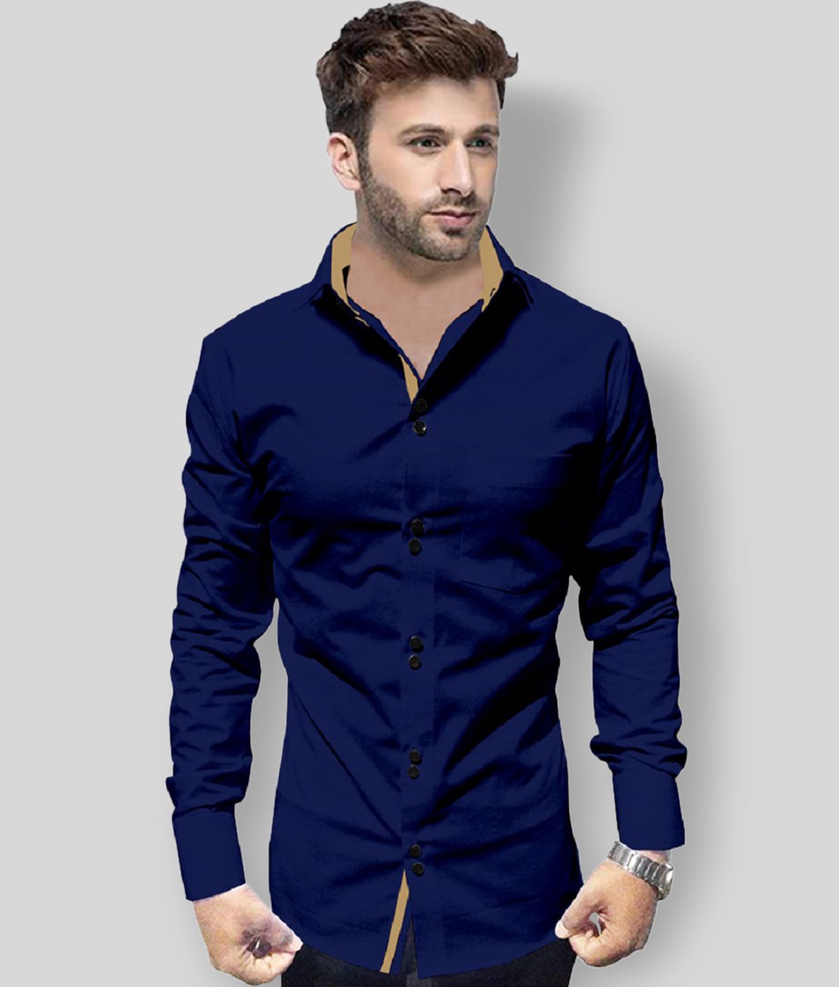     			P&V - Blue Cotton Blend Slim Fit Men's Casual Shirt (Pack of 1)
