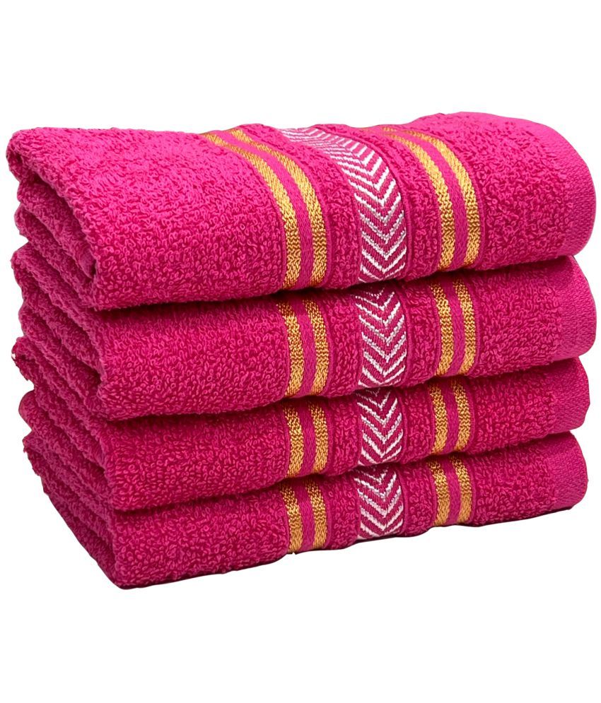     			STAMIO Cotton Hand Towels 390 GSM, 33x51 cm (Set of 4, Dark Pink) Santino Gold Border