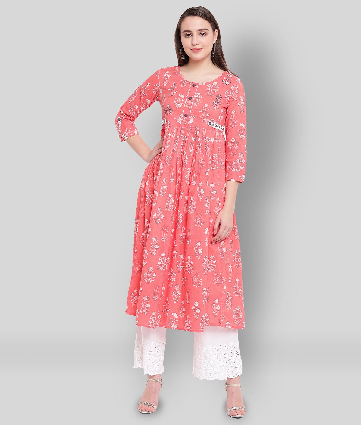     			Vbuyz - Pink Cotton Women's Flared Kurti ( Pack of 1 )