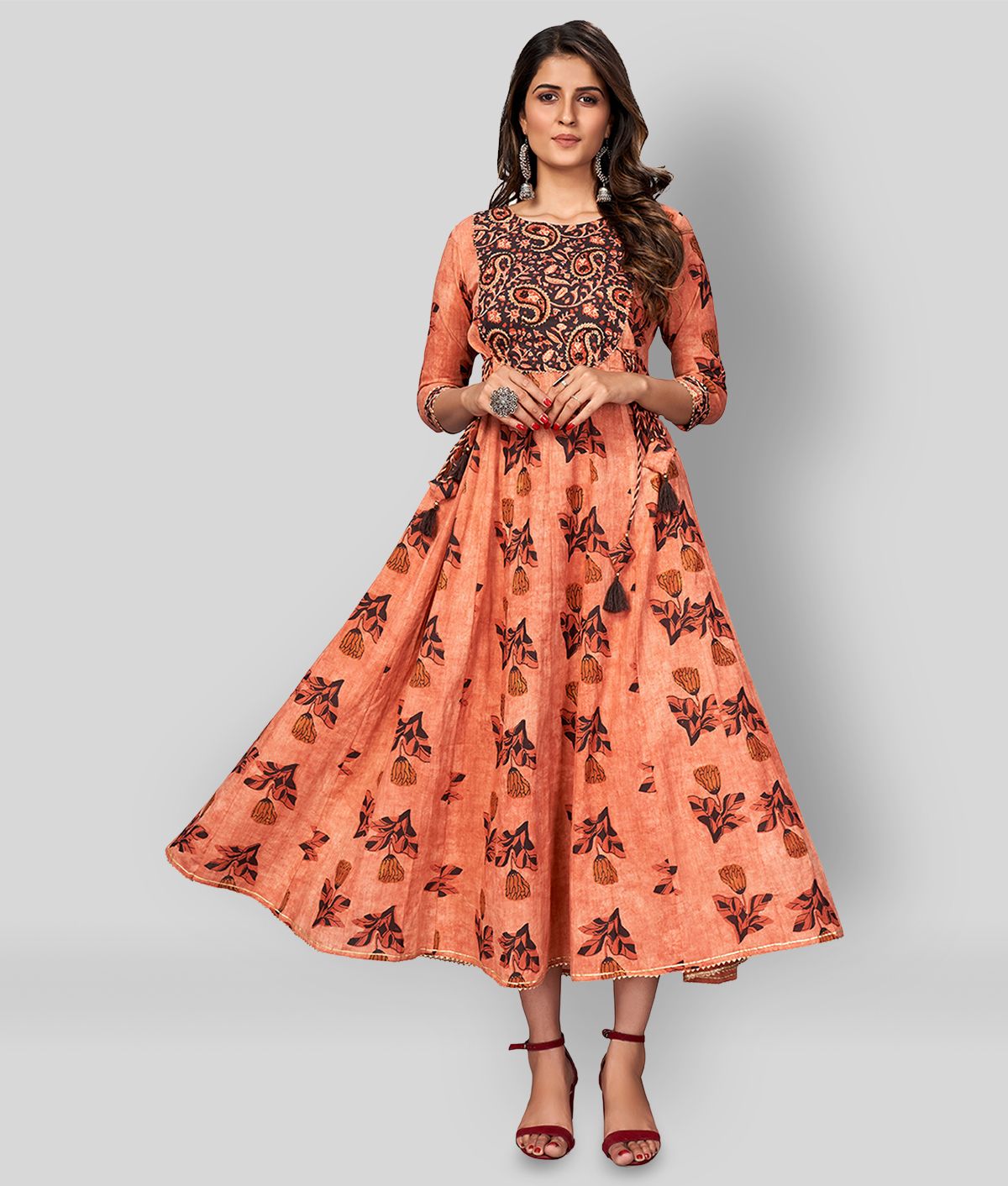     			Vbuyz - Peach Cotton Women's Anarkali Kurti ( Pack of 1 )