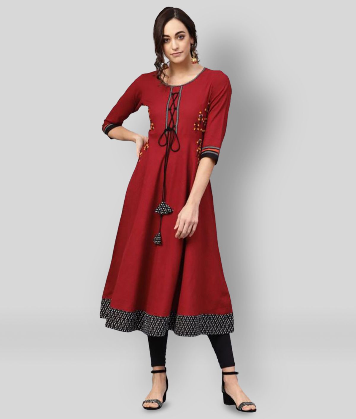     			Yash Gallery - Maroon Cotton Women's Flared Kurti ( Pack of 1 )