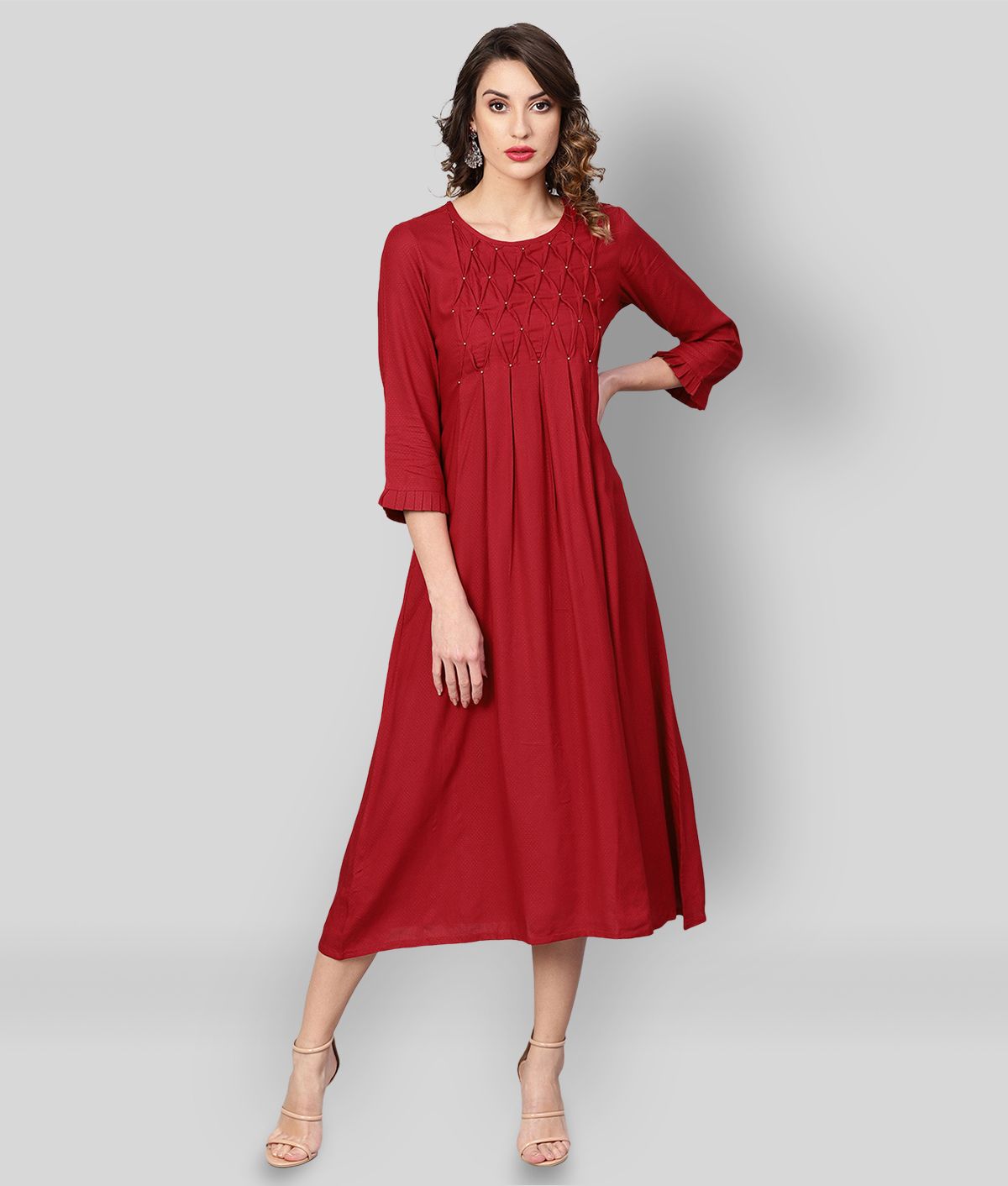     			Yash Gallery - Maroon Rayon Women's Flared Kurti ( Pack of 1 )