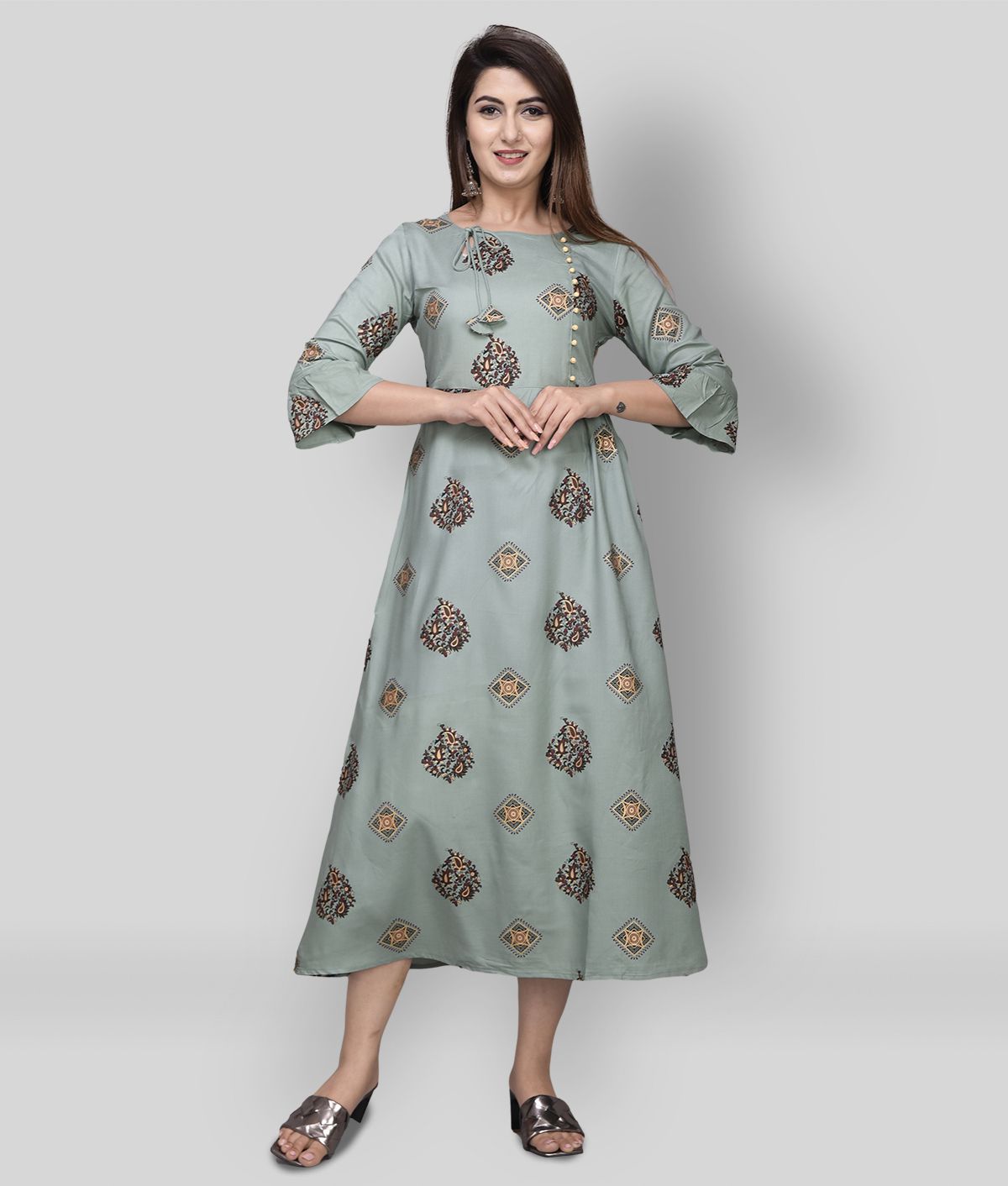     			EXPORTHOUSE - Multicolor Rayon Women's Flared Kurti