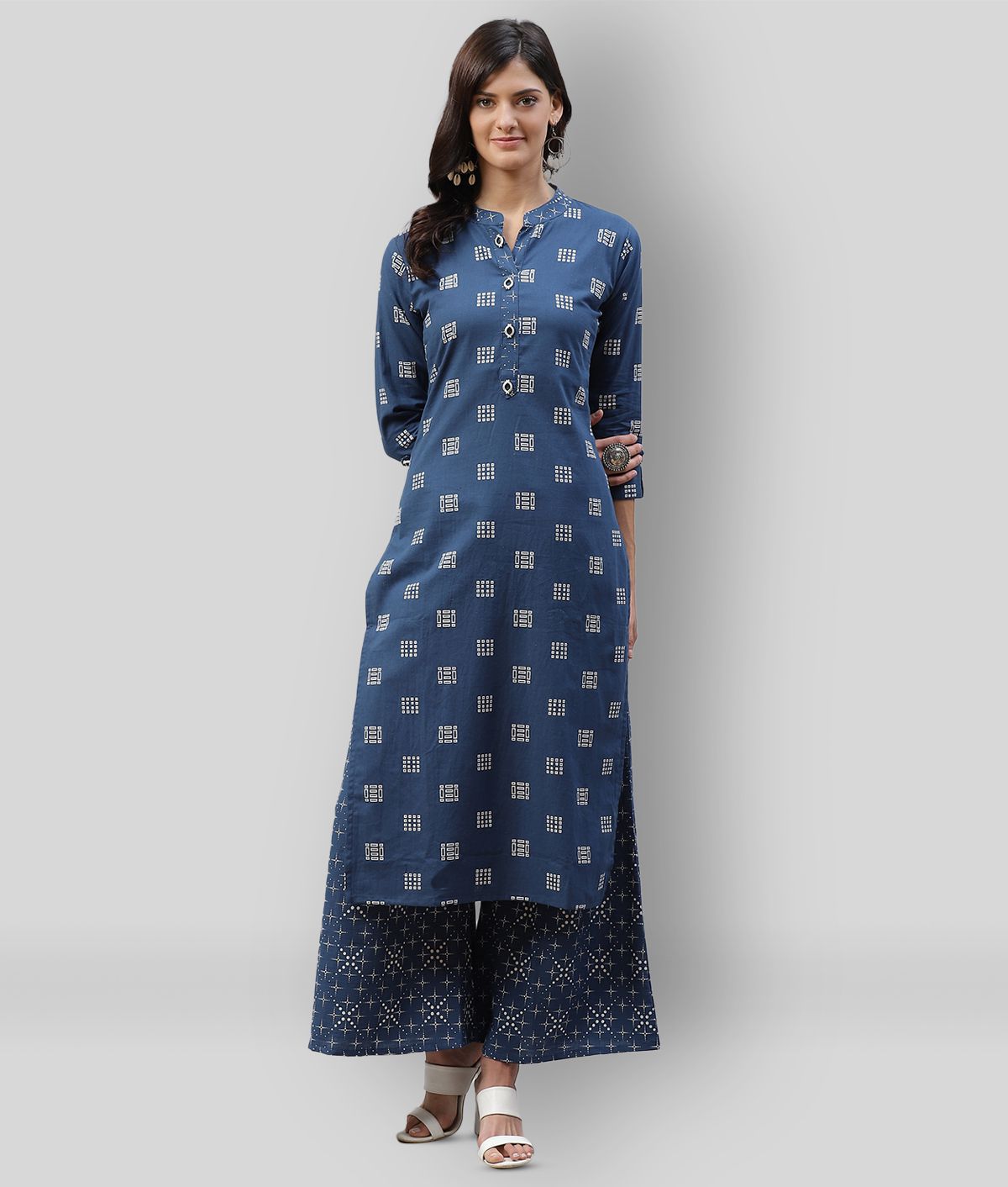     			HIGHLIGHT FASHION EXPORT - Blue Straight Cotton Women's Stitched Salwar Suit ( Pack of 1 )