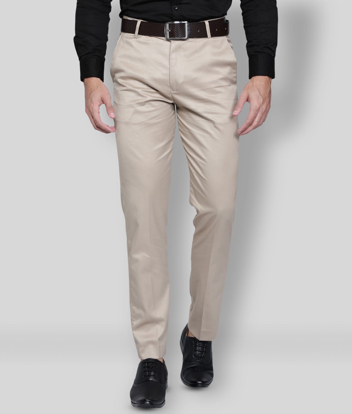     			Haul Chic - Tan Cotton Blend Slim Fit Men's Formal Pants (Pack of 1)