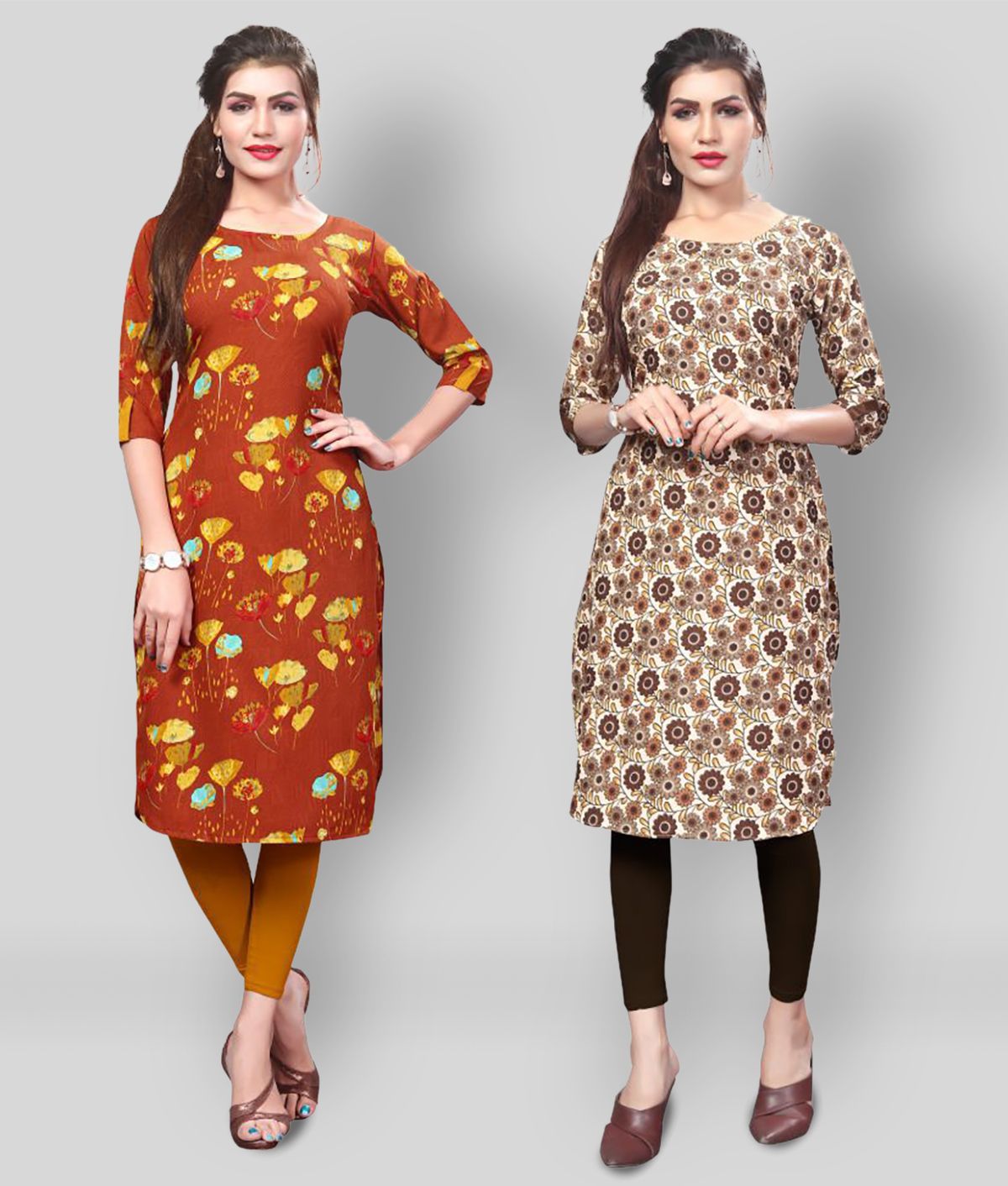     			HivaTrendz - Multicolor Crepe Women's Straight Kurti ( Pack of 2 )