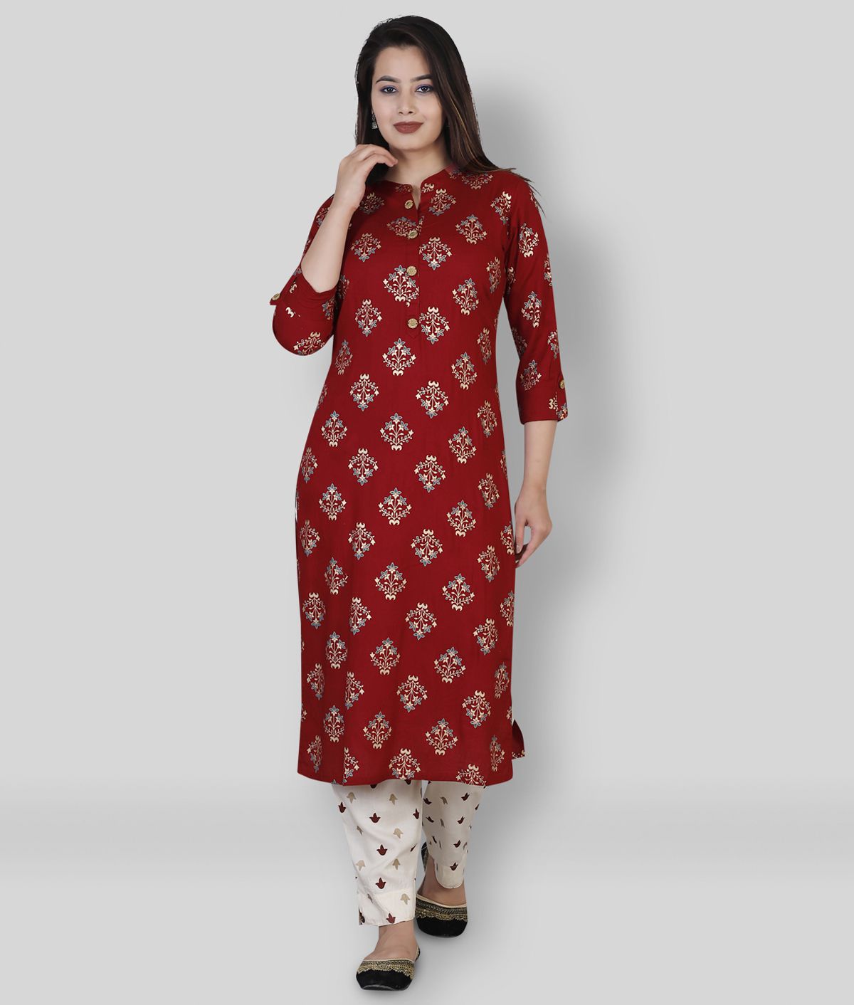     			JC4U - Maroon Straight Viscose Women's Stitched Salwar Suit ( Pack of 1 )