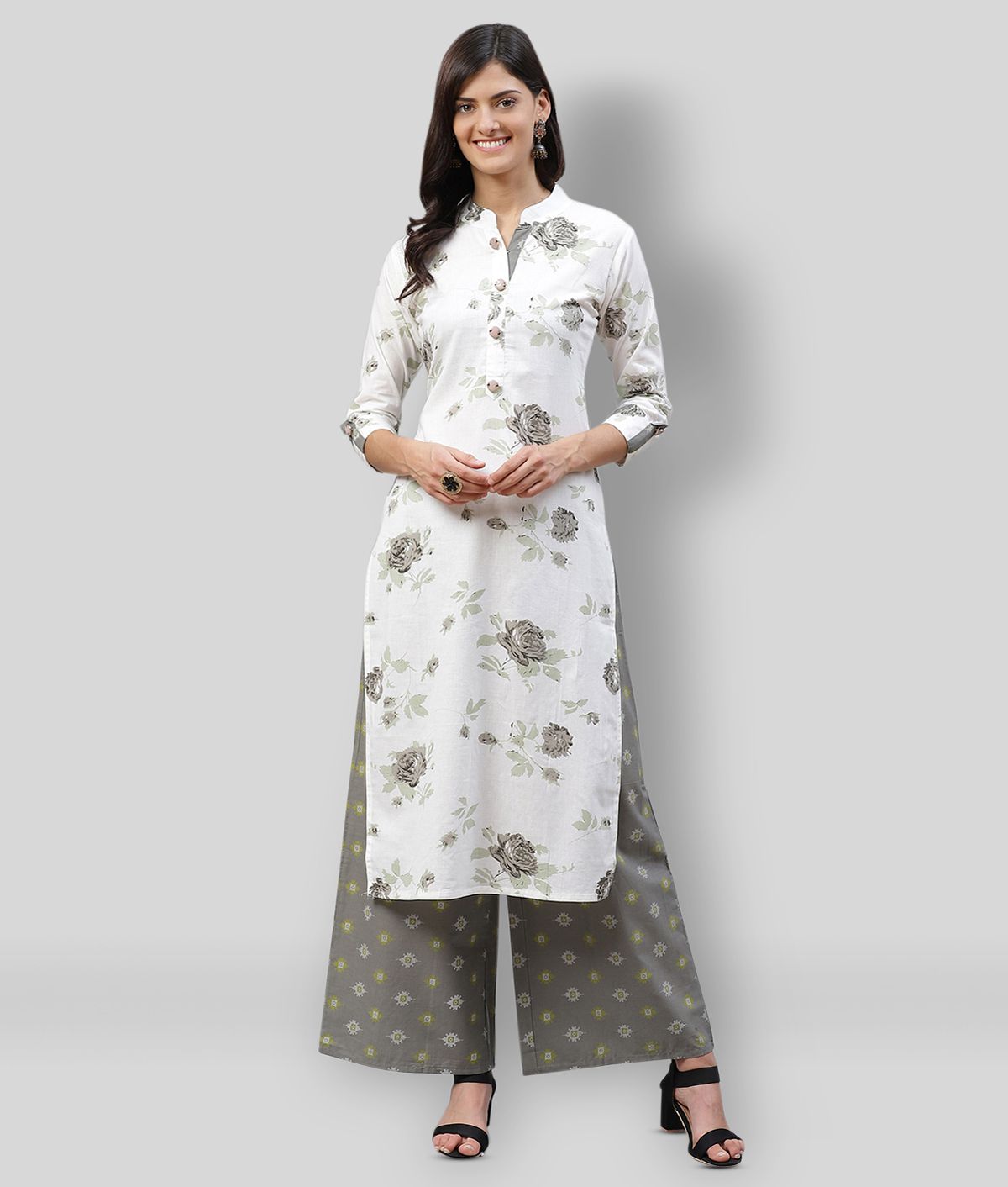     			JC4U - White Straight Cotton Women's Stitched Salwar Suit ( Pack of 1 )