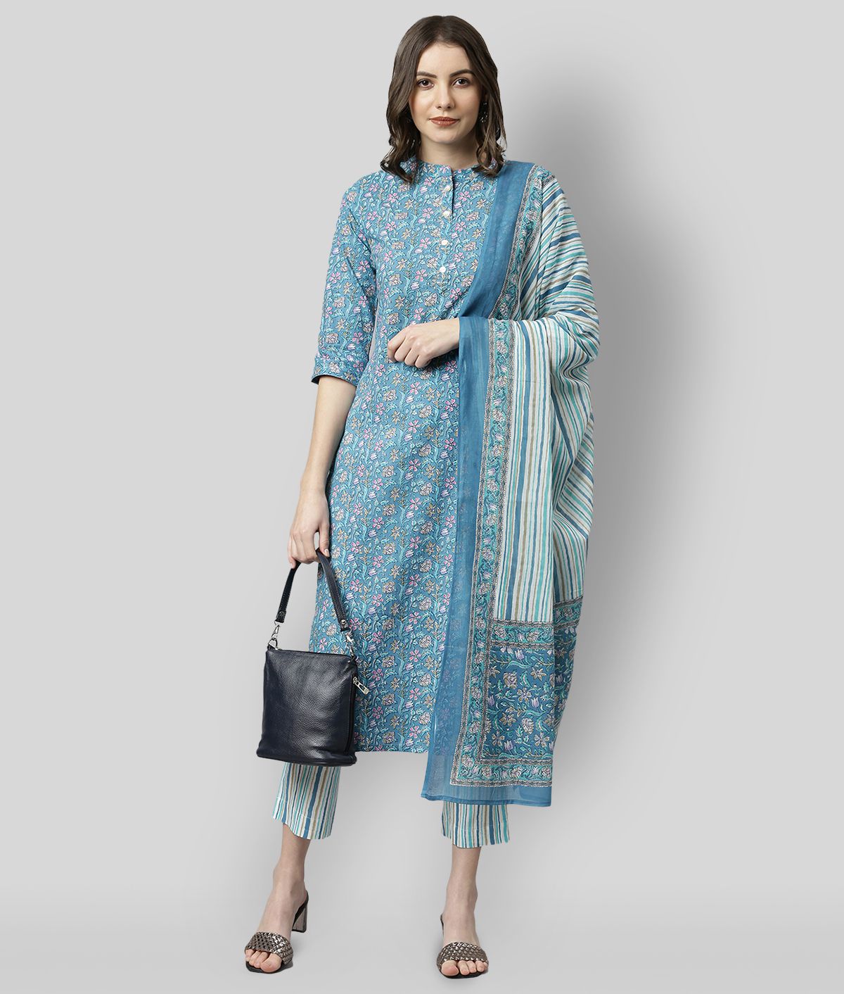     			Janasya - Blue Cotton Women's Stitched Salwar Suit ( Pack of 1 )