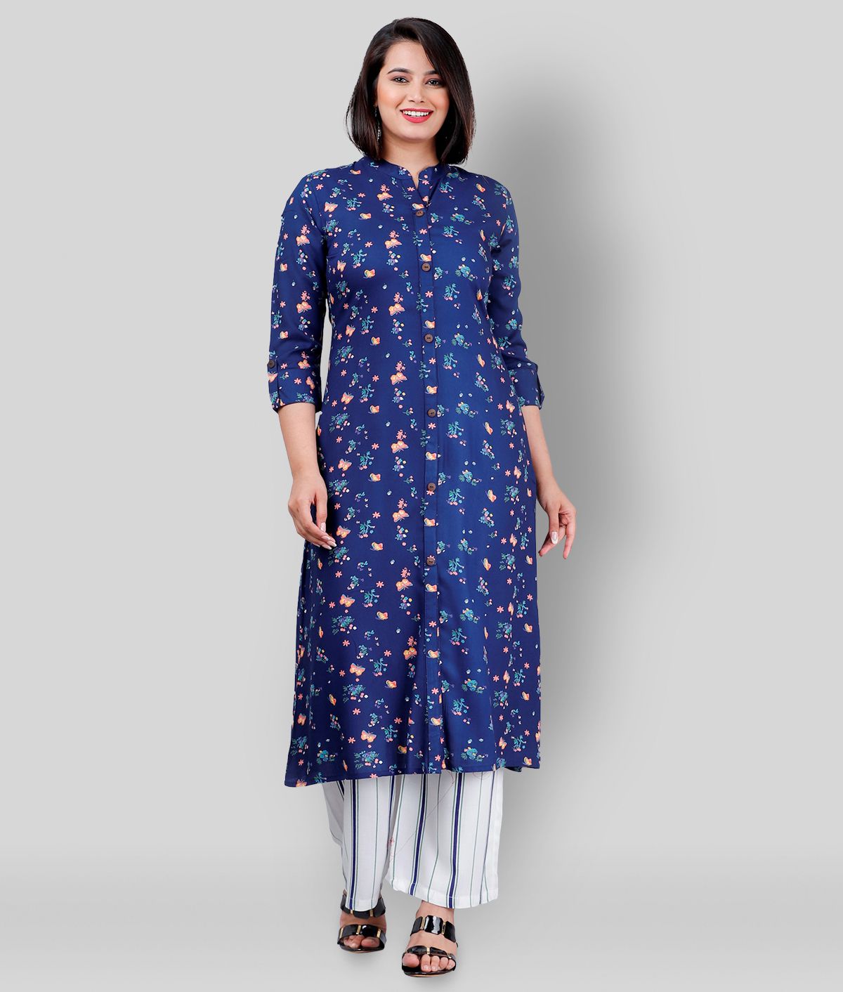     			MAUKA - Navy Blue A-line Rayon Women's Stitched Salwar Suit ( Pack of 1 )