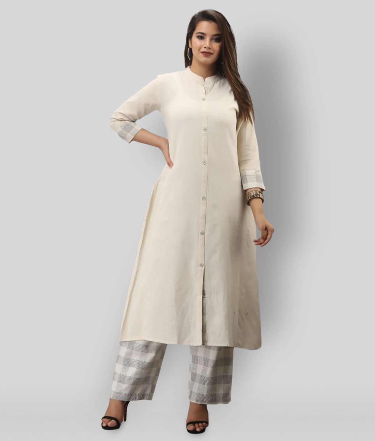     			MAUKA - White Front Slit Cotton Women's Stitched Salwar Suit ( Pack of 1 )
