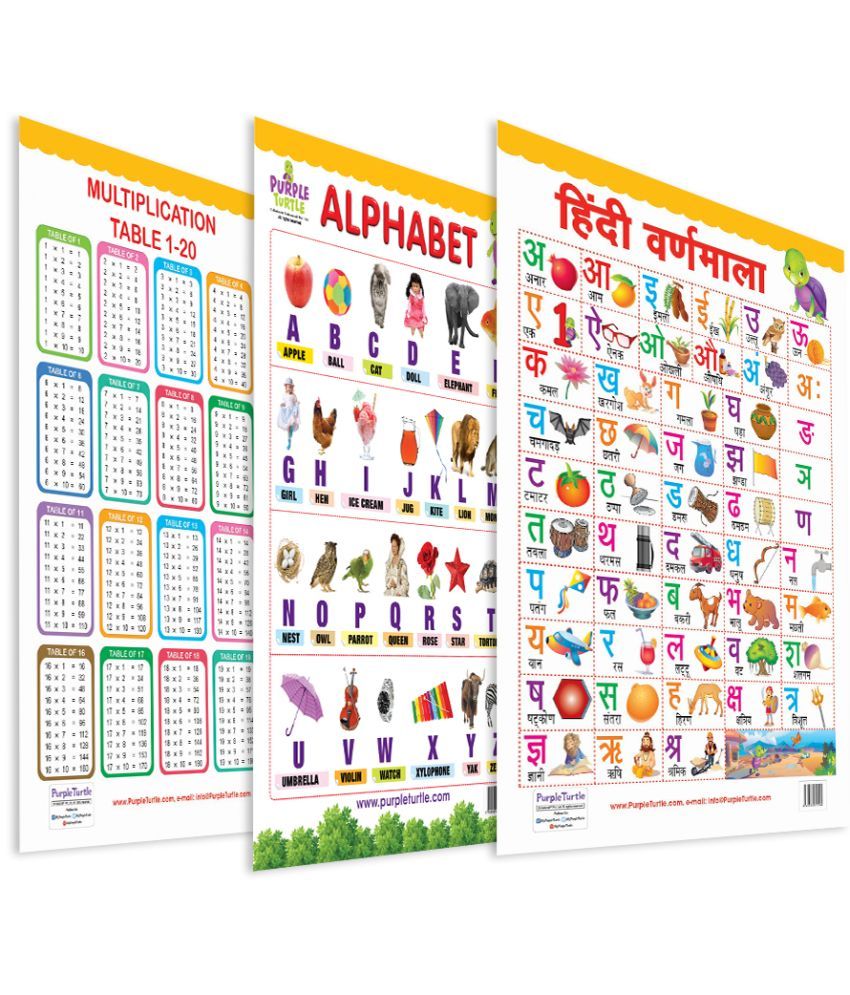 Hindi Varnmala, Alphabet And Multiplication Educational Wall Charts For ...