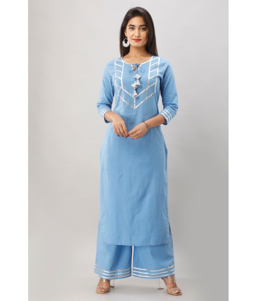     			JAIPUR VASTRA - Light Blue Straight Cotton Women's Stitched Salwar Suit ( Pack of 1 )