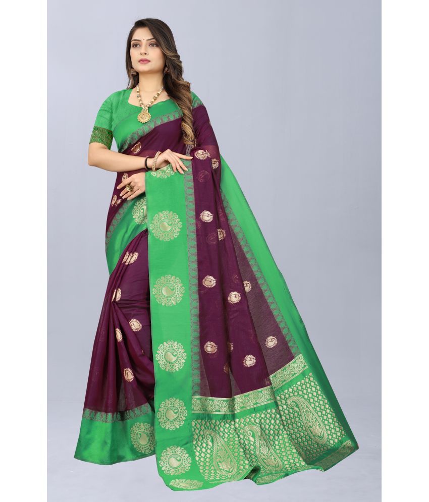     			NENCY FASHION - Wine Cotton Saree Without Blouse Piece ( Pack of 1 )