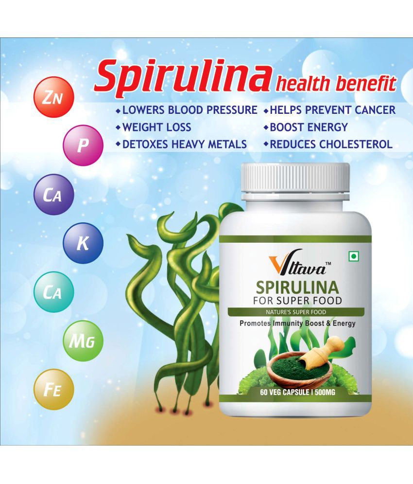     			Vltava Spirulina Increase Immunity & Nutritious Protein Health Supplement 60 mg Unflavoured Minerals Capsule